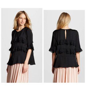 WHO WHAT WEAR ~ Ruffle Elbow Sleeve Blouse Sz M